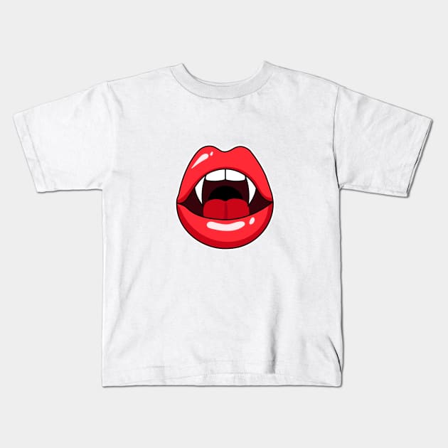 Womans mouth with red lipstick and vampire teeth Kids T-Shirt by keeplooping